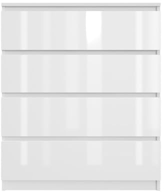 SoDREAMER Kommode mit 4 Schubladen 80 cm | Weiß - glänzende Vorderseite Ideal für Schlafzimmer, Wohnzimmer, Kinderzimmer und Büro | Geräumige Kommode| Modernes Design | 80x97x40 cm