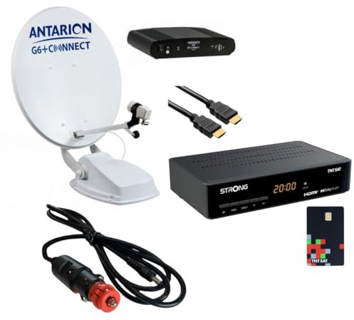 Antarion Pack Parabole Automatique Camping-Car + Strong Décodeur + HDSAT Cordon Allume Cigare