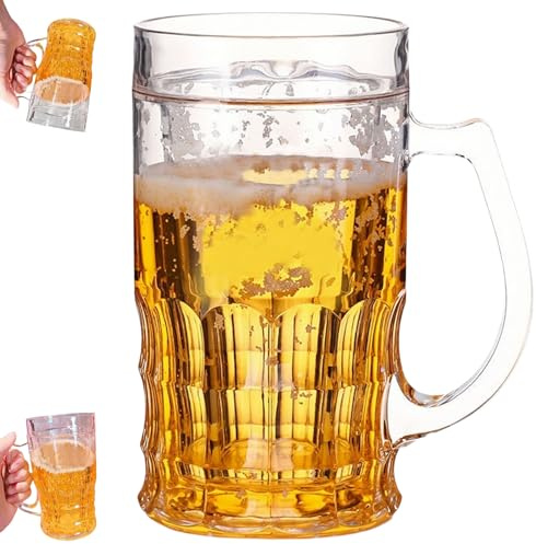 Jarra de cerveza falsa, jarra de cerveza divertida de doble capa con mango, jarra de cerveza falsa de cerveza de doble pared realista para fiestas y Oktoberfest (1)