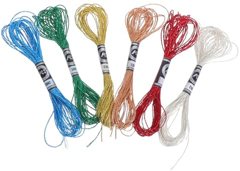 SEWACC 6 Pezzi Filo Ricamo Metallizzato Multicolore in Poliestere per e Braccialetti Fili Glitter Resistenti allo Sbiadimento per Cucito e Quilting Artigianale
