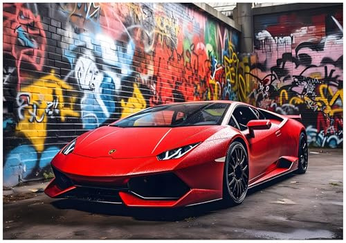 WallArena Wall Mural Photo Wallpaper for Living Room & Bedroom 350 x 250 cm | Non-Woven Fleece, UV-resistant, Washable, Glue & Guide Included, Red, car, Kids Bedroom