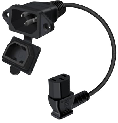 YINGAYOU 90 Degree C13 to C14 Panel Mount Power Cable with Waterproof Cover 10A 250V IEC C13 to Cl4 Power Extension Cord for Computer, Monitor, PDU (90 Degree Black, 0.5 m/1.6 ft)