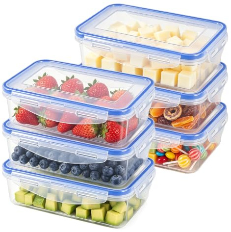 Torytoe 6 Pack 600ML Frischhaltedosen mit Deckel Luftdicht, Rechteckig Plastik Vorratsdosen Set BPA Frei, Gefrierdosen Klein Stapelbar, Auslaufsicher und Stapelfähig, Transparent