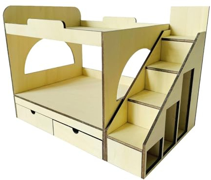 RCGOFOLLOW Miniatur Holz Hochbett Möbelmodell im Maßstab 1:12, realistische Detailtreue, inklusive Esstisch zum Selbermachen.