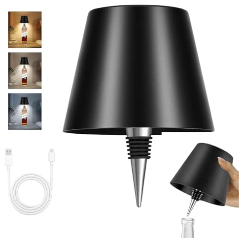 Himank Wireless Bottle Lamp, LED Wine Bottle Lamps Rechargable with Touch Control Stepless Dimming 3 Color Temperatures, Wireless Wine Bottle Lamp Kit for Bars, Restaurants, Outdoor Decoration