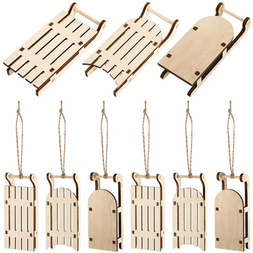 Healifty 9 Stück Miniatur Holzschlitten Dekorationsset aus Natürlichem Holz für Selbstgemacht und Tischdekoration Einzigartiger Beige Weihnachts Holzschlitten als Festliche Bastelidee