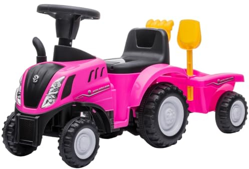 Bandits & Angels Bobbycar Rutschauto New Holland Traktor mit Anhänger ab 1 Jahr – mit funktionierenden Scheinwerfern – Kinderfahrzeug blau – Bobbycar für Jungen – New Holland (Rosa)