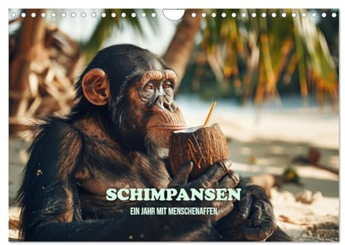 Schimpansen - Ein Jahr mit Menschenaffen. (Wandkalender 2026 DIN A4 quer), CALVENDO Monatskalender: Affen in monatsbezogenen Szenarien (CALVENDO Tiere)