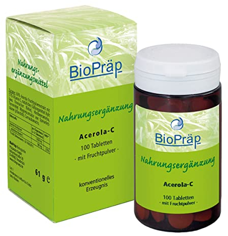 BioPräp Vitamin-C Lutschtabletten | 100 Tabletten | natürliches Vitamin C aus Acerola Fruchtextrakt | vegan | Made in Germany | zertifizierte Produktion