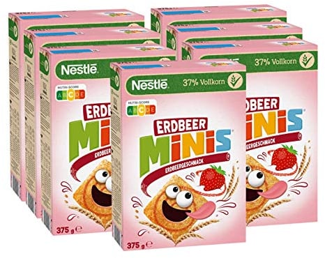 NESTLE Nestlé Erdbeer Minis, Cerealien mit Erdbeergeschmack und Vollkorn, 7er Pack (7x375g)