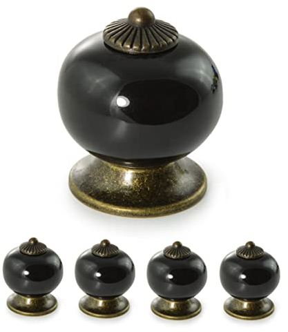 Ganzoo Möbelknöpfe Set aus Porzellan/Keramik Schrank-Knopf/Möbelgriff Türknauf Schrankgriff Schrankknopf Möbelknauf Knauf & Griff Vintage Shabby Landhaus Antik für Möbel Schublade (4 Stück, schwarz)