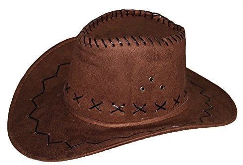 Cowboy Hut für Erwachsene in brauner Leder-Optik - Ideal für Männer und Frauen an Karneval Fasching Party Cowgirl Cowboyhut Damen Western Filz