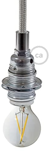 creative cables Kit Douille E14 en métal avec écrou Double Bague pour Abat-Jour - Cylindrique, Argent