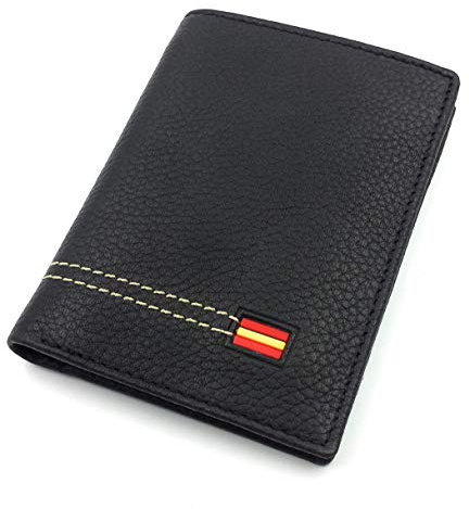 franartPiel - Tarjetero, billetero vertical Piel Ubrique con bandera de España - Alta Calidad - Negro