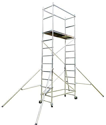 BPS Aluminium Scaffold/Scaffolding Tower/Towers DIY Premium Plus with 4 x Lockable Wheels and Outriggers and Leg Height Adjustment Kit 5m Working Height Free Next Day Delivery