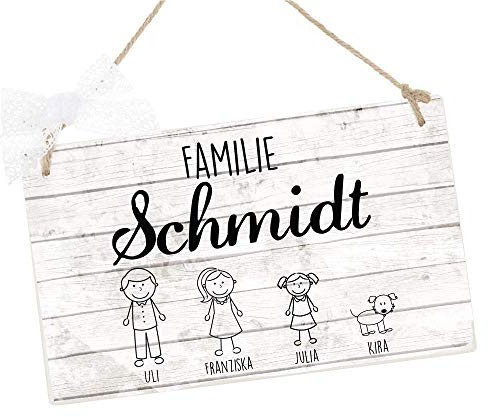 Manufaktur Liebevoll Türschild personalisiert Namensschild Haustür Türschild personalisiert mit Figuren Namenschild personalisiert Türschild mit Namen Geschenk zur Geburt, Hochzeitsgeschenk