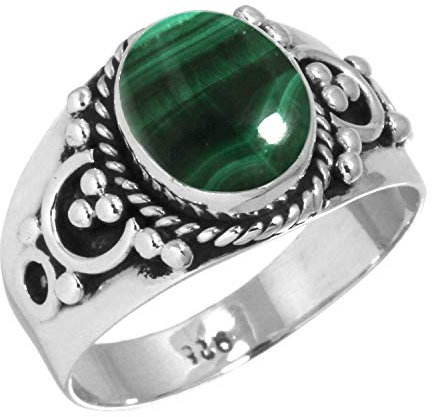Jeweloporium 925 Sterling Silber Ringe für Frauen Größe 53(16.9) Grün Real Malachit mit Stein Solitär Silber Ringe Geburtstag Geschenk Kostüm Schmuck