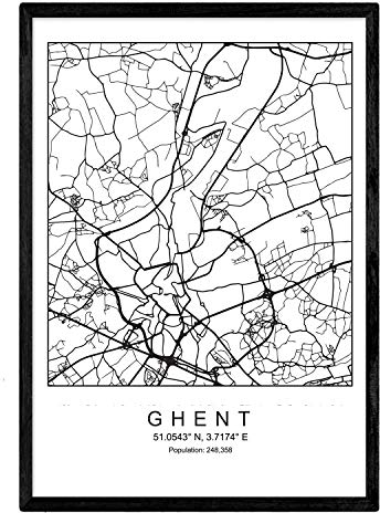 Nacnic Drucken Gent Stadtplan skandinavischen Stil in schwarz und weiß. A3 Größe Plakat Das Bedruckte Papier Keine 250 gr. Gemälde, Drucke und Poster für Wohnzimmer und Schlafzimmer