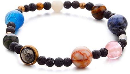 Lavastein Armband, Boho Sonnensystem Acht Planeten 6 Mm Vulkanischen Perlen Armreif, Vintage Verstellbaren Elastischen Manschette Mit Rollrand Unisex Armband Schmuck Festival Paar Geschenk Der Freund