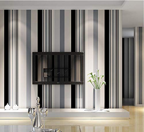 Tapete Moderne Minimalistische Schwarz-weiß Grau Gestreifte Vliestapete Wohnzimmer Schlafzimmer TV Sofa Horizontal gestreifte Tapeten / 20.8 In 32.8 Ft=57 Sq.ft (10,05 m x 0,53 m)