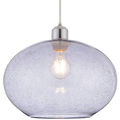 Hanging Ceiling Pendant Light Shade – Grey Smoked Bubble Glass – Round Bowl – Modern & Pretty Non-Electric Lamp Shade Bulb Cover – Replacement Lighting Accessory – 300mm Wide x 200mm Tall