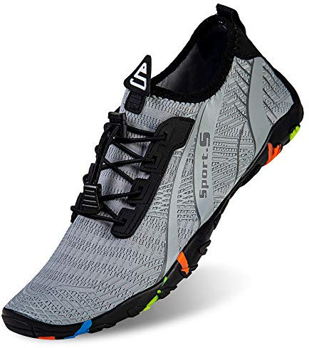 IceUnicorn Strandschuhe Badeschuhe Damen Herren Schwimmschuhe Aquaschuhe Sommer Schnell Trocknend Surfschuhe(Hell/Grau,44EU)