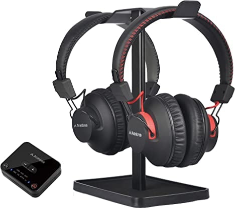 Avantree HT41899 Dual Bluetooth 5.0 Wireless Headphones for TV Listening (Set of 2) with Transmitter (Optical AUX RCA) & Headset Stand, Individual Volume Control, 40Hrs Playtime, Plug n Play, No Delay