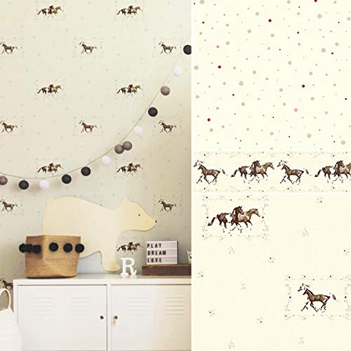 Pferde Pony 3D Bordüre PVC-freie Kinder Tapeten Kinderzimmer Wandbild Tapete Babyzimmer Fototapete Made in Germany