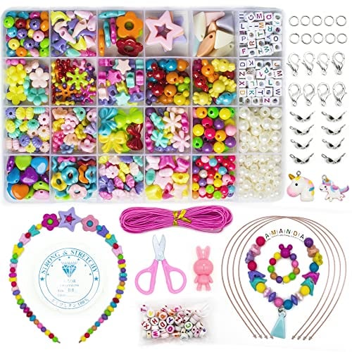 WONDERFORU Perlen zum auffädeln Kinder Bastelset schmuck Schnurset, Armbänder Freundschaftsarmbänder Selber Machen Kinder Kunsthandwerks-Set für Mädchen Kinder