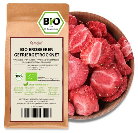Kamelur BIO Fraises lyophilisées - Chips de fraises bio dans un emballage biodégradable - 250g