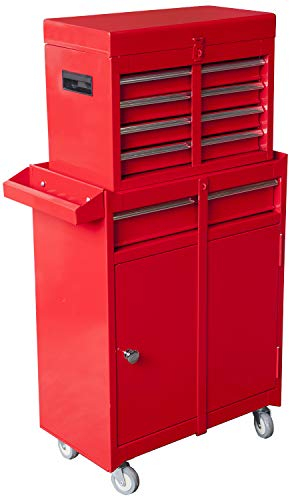 Torin ATBT1204B-RED Werkzeug-Organizer: Abnehmbare Werkzeugkiste mit 4 Schubladen, großem Aufbewahrungsschrank und verstellbarem Regal, Rot