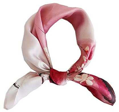 FONYVE 100% soie de mûrier pour femme - Écharpe légère en satin carré - Petite écharpe à cheveux en soie avec emballage cadeau 53,8 x 53,5 cm, 08 rouge dégradé, S