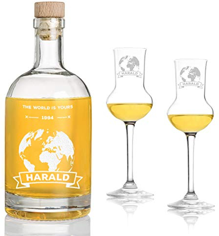 polar-effekt Likör-Geschenkset mit 2 gravierte Likörgläser - personalisiert mit Wunschmotiv - 700ml Fassungvolumen - Geschenk zu Ostern oder Weihnachten - Motiv Weltkugel