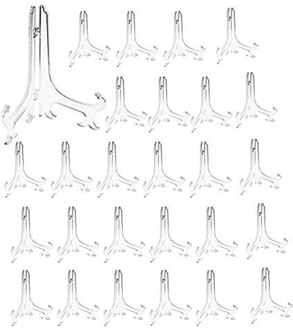 Tincogo Supports pour Assiettes en Plastique - Lot de 24 Chevalets Présentoirs pour Assiettes Décoratives, Cadres Photos et Plaques - Hauteur 14,5 cm (6 pouces) - Transparent