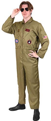 Adults Pilots Aviator Costume Air Pilot Jumpsuit Men Pilot Costume Aviator Jump Suit Fancy Dress Costume Halloween Party Cosplay Outfit for Men - Large