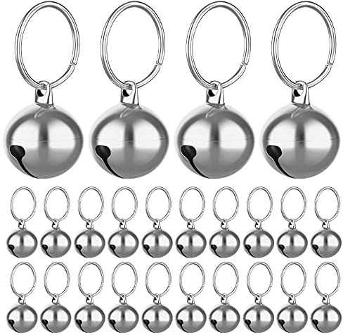 Molain 24 Stück Katzenglocken mit Schlüsselanhänger Hundehalsbandglocken, Trainingsklingel Halsbandanhänger Haustierzubehör Festival Party DIY kleine Glöckchen (Silber)