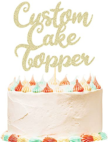 Personalised Birthday Cake Topper Customized Any Word Name Age Party Cake Decoration Double Sided Glitter Card 1st 10th 16th 18th 20th 21st 30th 40th 50th 60th 70th 80th Champagne Gold