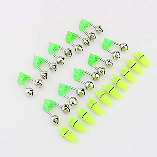 Nimomo 10 Stück Generic Klingel, Twin Bells Angelglocke, Angelglocke Nachtangelzubehör LED-Licht Rutenspitze Fischring Biss Doppelglocken