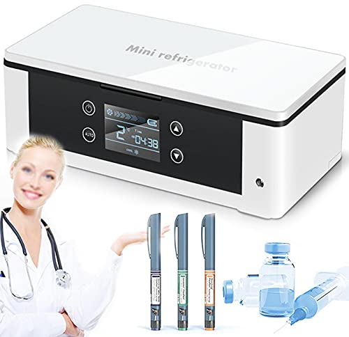 UIBAO Mini Nevera Portatil Insulina,Refrigerador de Insulina para Coche,Nevera para Medicamento Pantalla LCD Mini Caja de Insulina Pequeño Refrigerador para Viajes y Hogar,2Battery