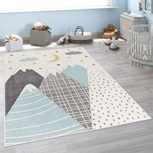 Paco Home Teppich Kinderzimmer Kinderteppich Spielteppich Junge Mädchen Kurzflor Modern Berge Sterne Wolken Pink, Grösse:240x340 cm