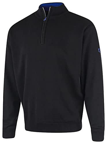 Island GREEN Pull de golf en tricot coupe-vent doublé avec col zippé pour homme Noir Taille M