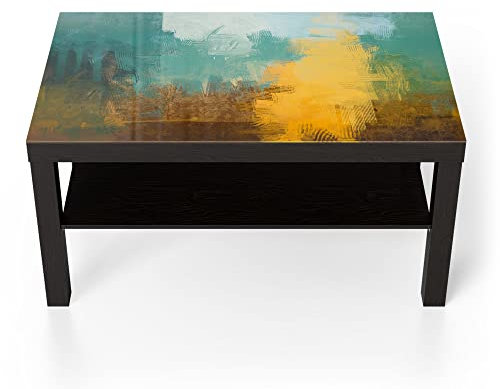 DEQORI Glastisch | schwarz groß 90x50 cm | Motiv Entfremdete Landschaft | ausgefallener Beistelltisch aus Glas | Hochglanz Couchtisch fürs Wohnzimmer | moderner Couch Tisch mit Design