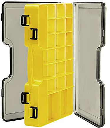 Doppelseitige Angelbox, Kunststoff Angelzubehör Köderbox, Aufbewahrungsbox für Angelzubehör mit Fächern, Wasserdicht Tragbare angel Zubehör Box für Angelbegeisterten (29L x 19B x 5,8H cm, Gelb)