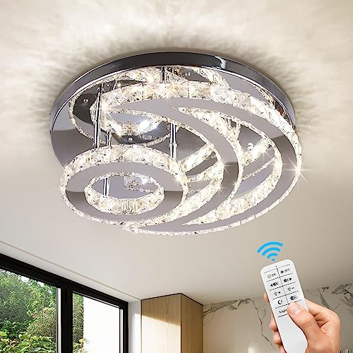 CXGLEAMING 15.7 Moderner Kronleuchter Kristall Deckenleuchte LED Dimmbar Deckenlampe Mond Runde Unterputz Hängelampe Luster für Wohnzimmerlampe Schlafzimmer Badezimmer Flur(Fernbedienung)