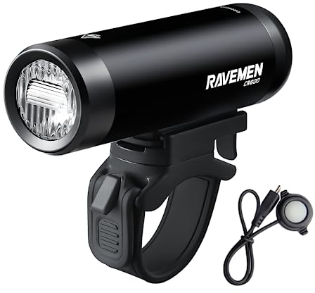 RAVEMEN 600 Lumen Luce Anteriore per Bici, CR600 con interruttore Remoto cablato Fascio antiriflesso 6 livelli di luminosità Portata massima 125 metri, impermeabile IPX6 per ciclisti urbani su strada