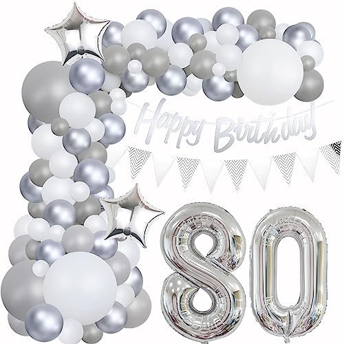 80 Geburtstag Dekoration Grau Ballon Girlande Silber Weiß Deko 80. Geburtstag Frauen 80. Luftballons Girlande Grau Silber 80 Geburtstag Deko Mann Grau Weiß 80 Jahre Geburtstag Luftballons