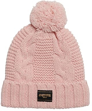Superdry Damen Kabelknit Beanie Hat Baseballkappe, Rosa Fleck, One Size