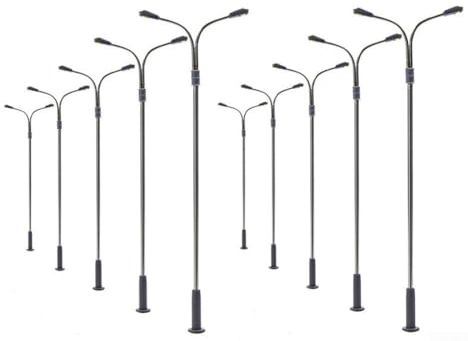 Modelleisenbahn Licht, LED Straßenlaternen, Zweiköpfe Weiße Lampe 14cm, 10pcs, Modelleisenbahn OO HO Scale Modelleisenbahnen & Zubehör