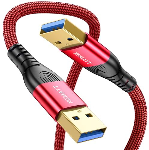 XGMATT USB 3.0 Kabel 1M,5Gbps High Speed Transfer USB Typ A Stecker auf Stecker Kabel,USB 3.0 A auf A Datenkabel geflochten kompatibel mit HDD, Drucker, Kamera, externe Festplatte, DVD,Rot