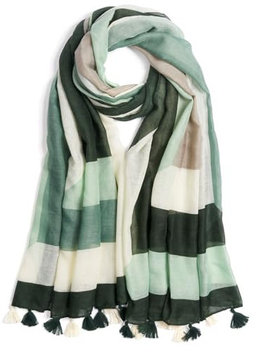 QIUTIMIY Schals für Damen Dünn Blumenmuster Bunte Schals und Tücher Halstuch mit Quasten für Frühling Sommerschal(Splicing-Green)